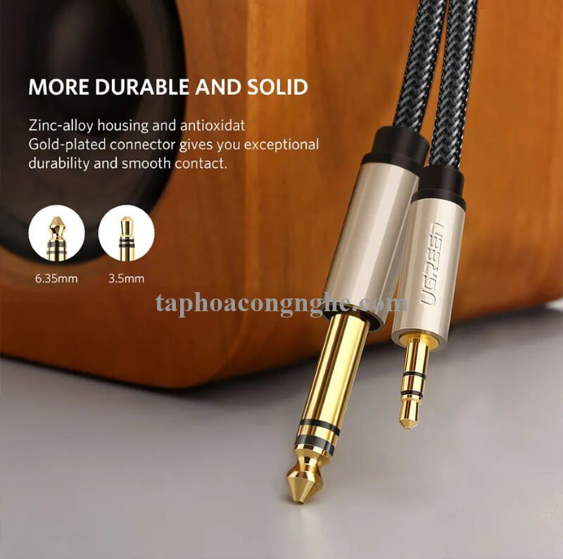 Ugreen 40801 0.5M màu Đen Cáp âm thanh 3.5mm sang 6.5mm cao cấp AV127 30040801